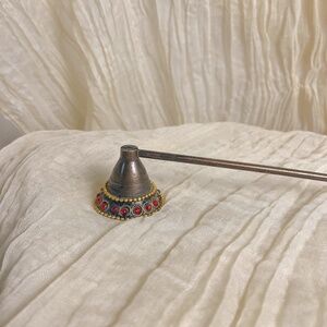 red jeweled vintage brass candle snuffer